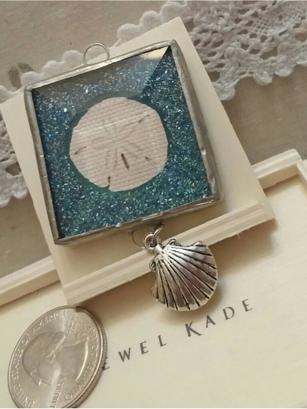 Jewel Kade Blue Sand Dollar Pendant Necklace with Silver Shell Charm